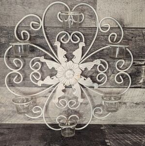 White Metal Wall Candle Holder/Bird Feeder